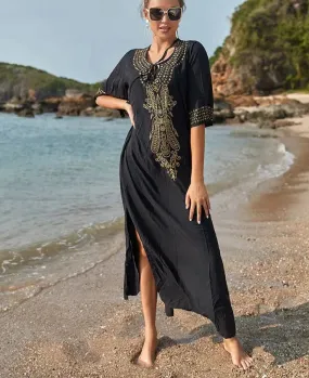 Women's Indie Folk Embroidery Kaftan