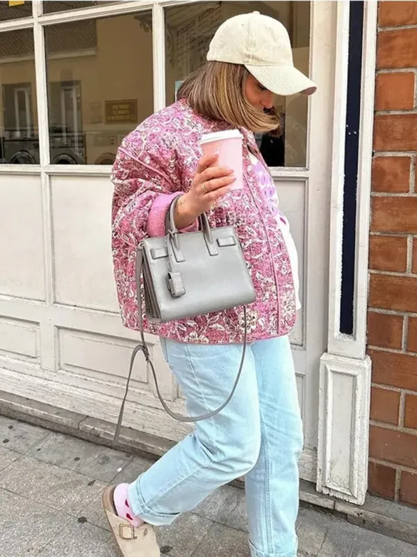 Women's Quilted Cozy Jacket with Pink Trim