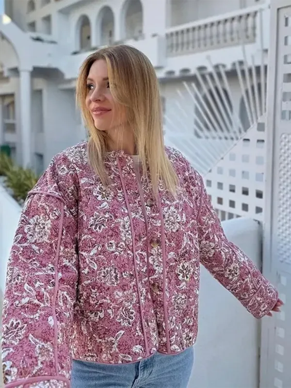 Women's Quilted Cozy Jacket with Pink Trim