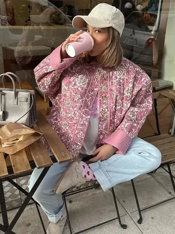 Women's Quilted Cozy Jacket with Pink Trim