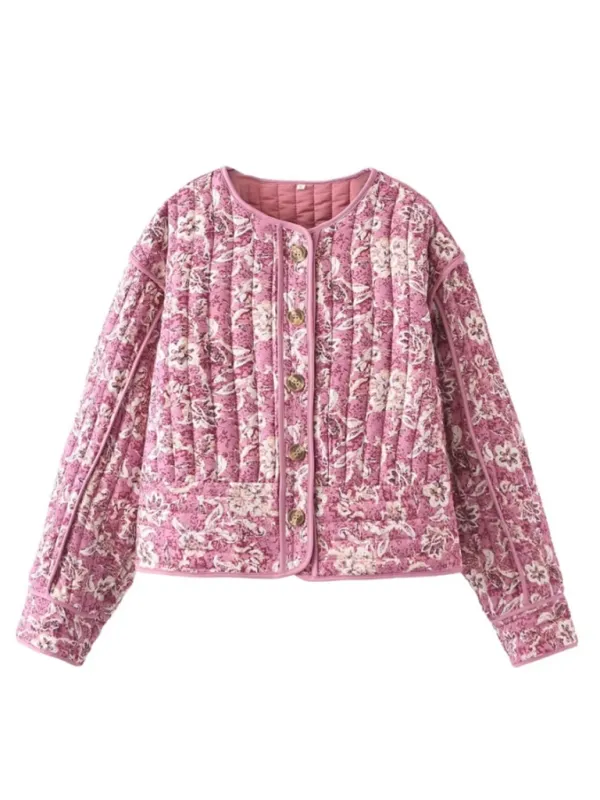 Women's Quilted Cozy Jacket with Pink Trim
