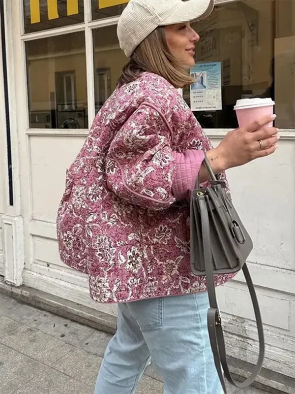 Women's Quilted Cozy Jacket with Pink Trim