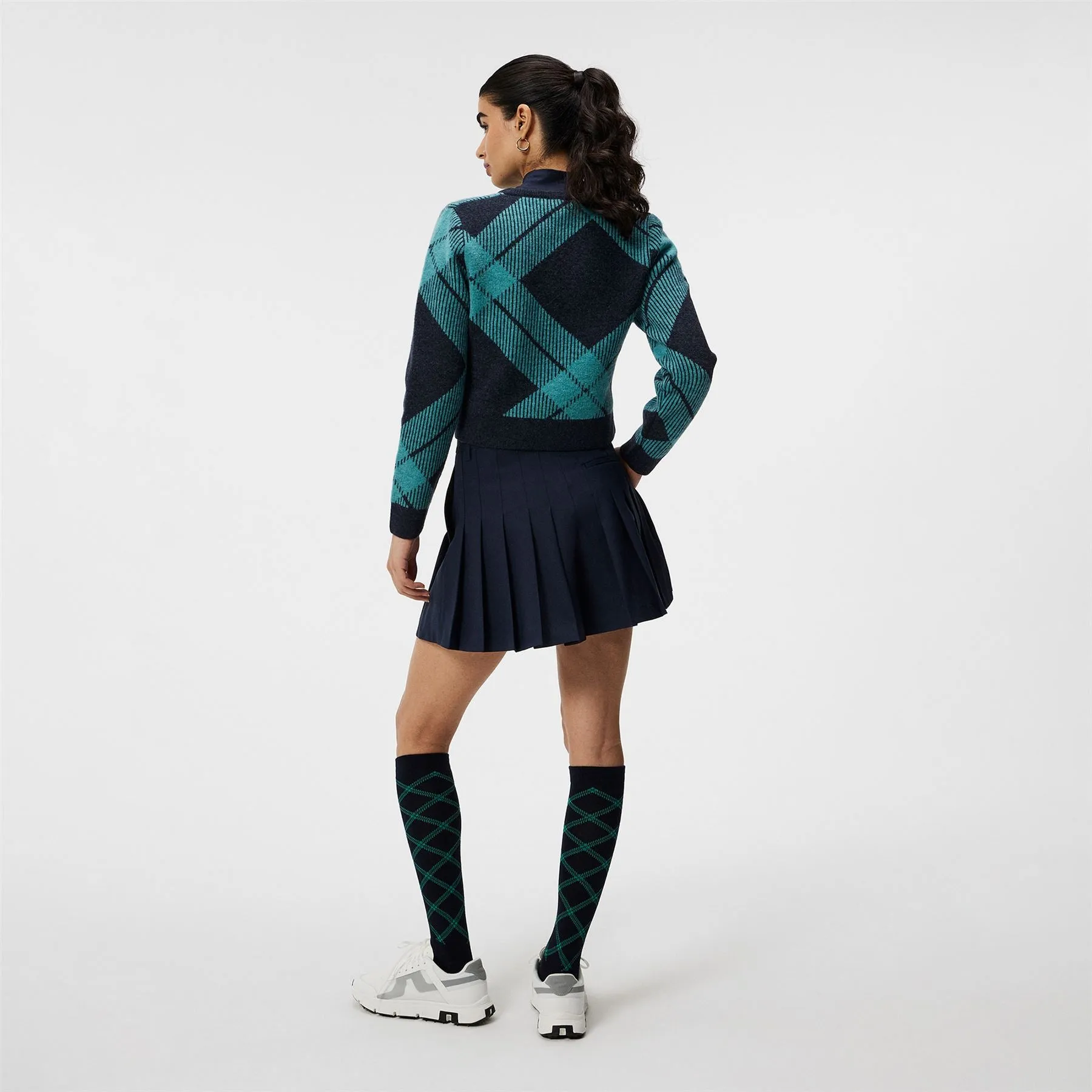 x Glenmuir Womens Brea Knitted V-Neck Sweater Tartan Teal - PS25