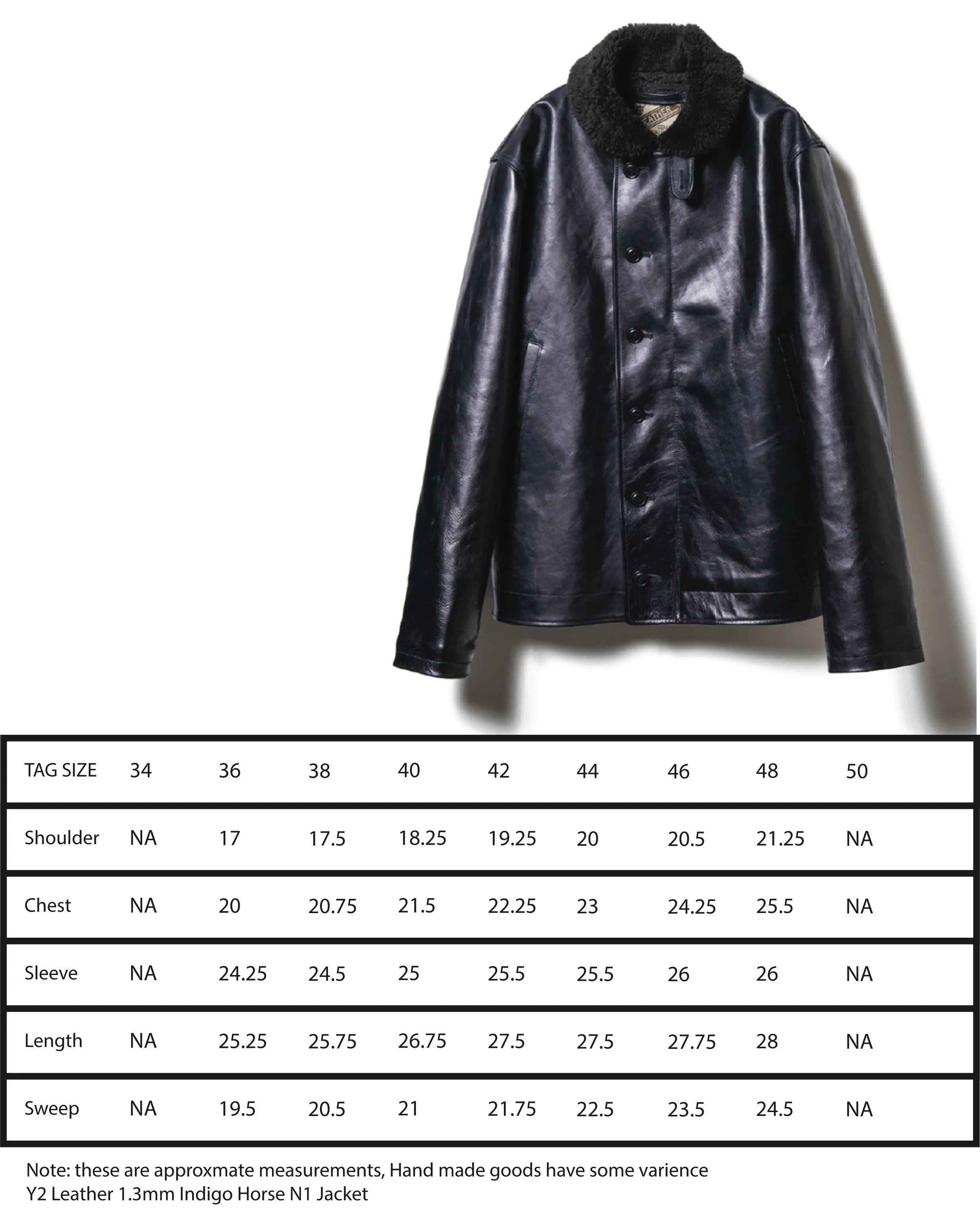 Y'2 Leather 1.3mm Indigo Horse hide N1 Deck Jacket