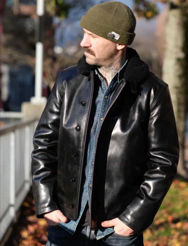 Y'2 Leather Aniline Horse N1 Deck Jacket Black