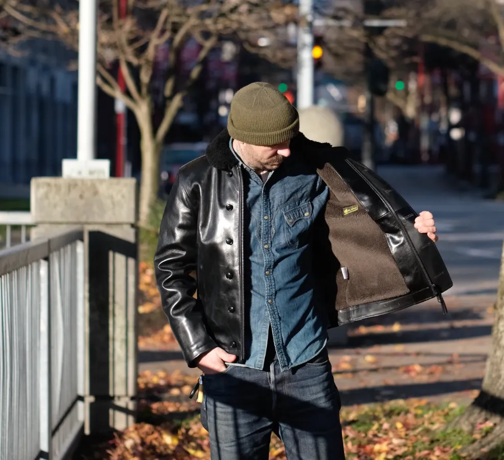 Y'2 Leather Aniline Horse N1 Deck Jacket Black