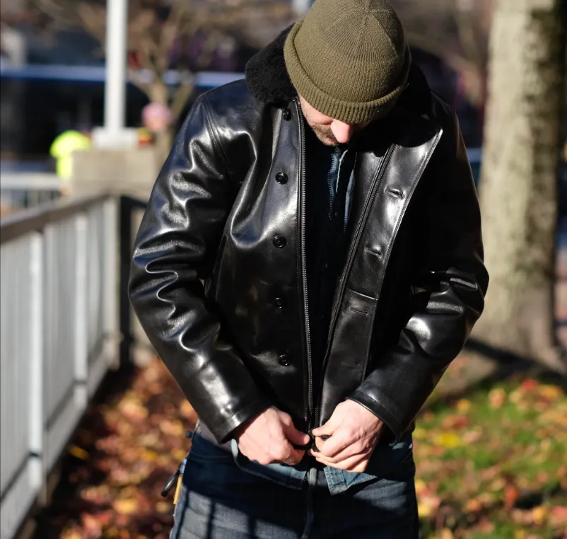 Y'2 Leather Aniline Horse N1 Deck Jacket Black