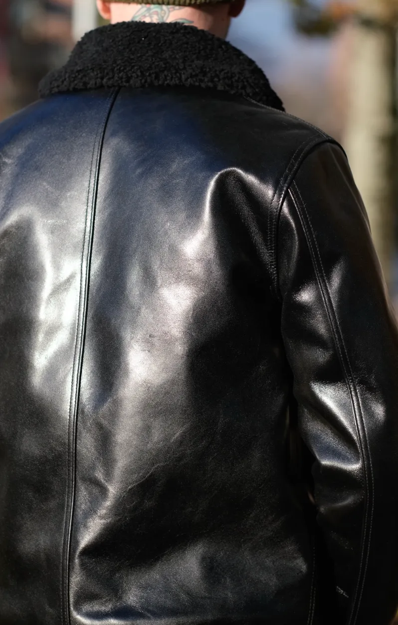 Y'2 Leather Aniline Horse N1 Deck Jacket Black