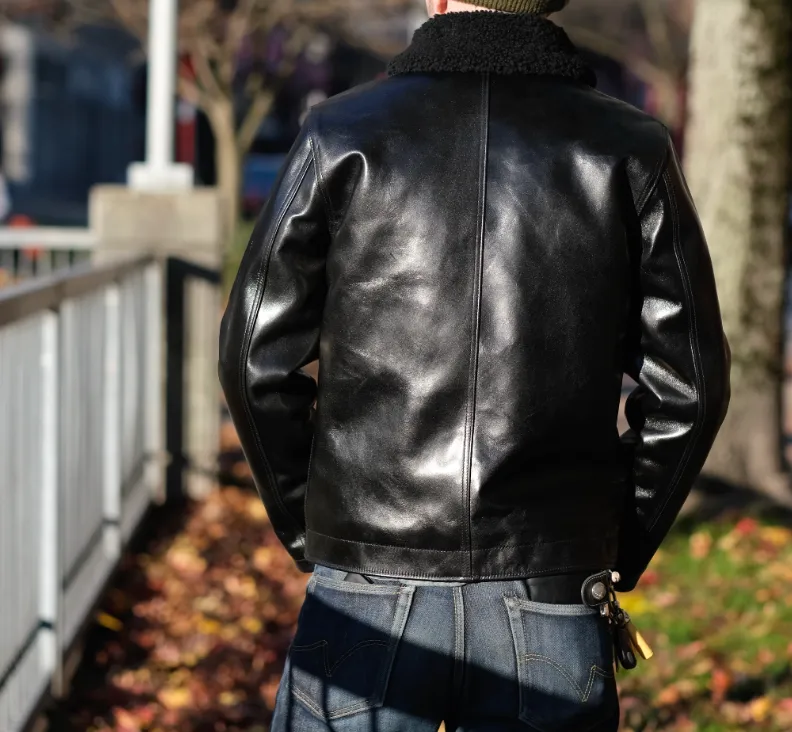 Y'2 Leather Aniline Horse N1 Deck Jacket Black