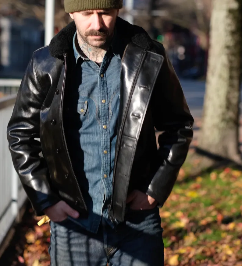 Y'2 Leather Aniline Horse N1 Deck Jacket Black