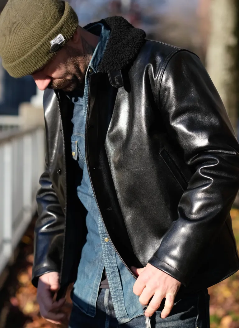 Y'2 Leather Aniline Horse N1 Deck Jacket Black